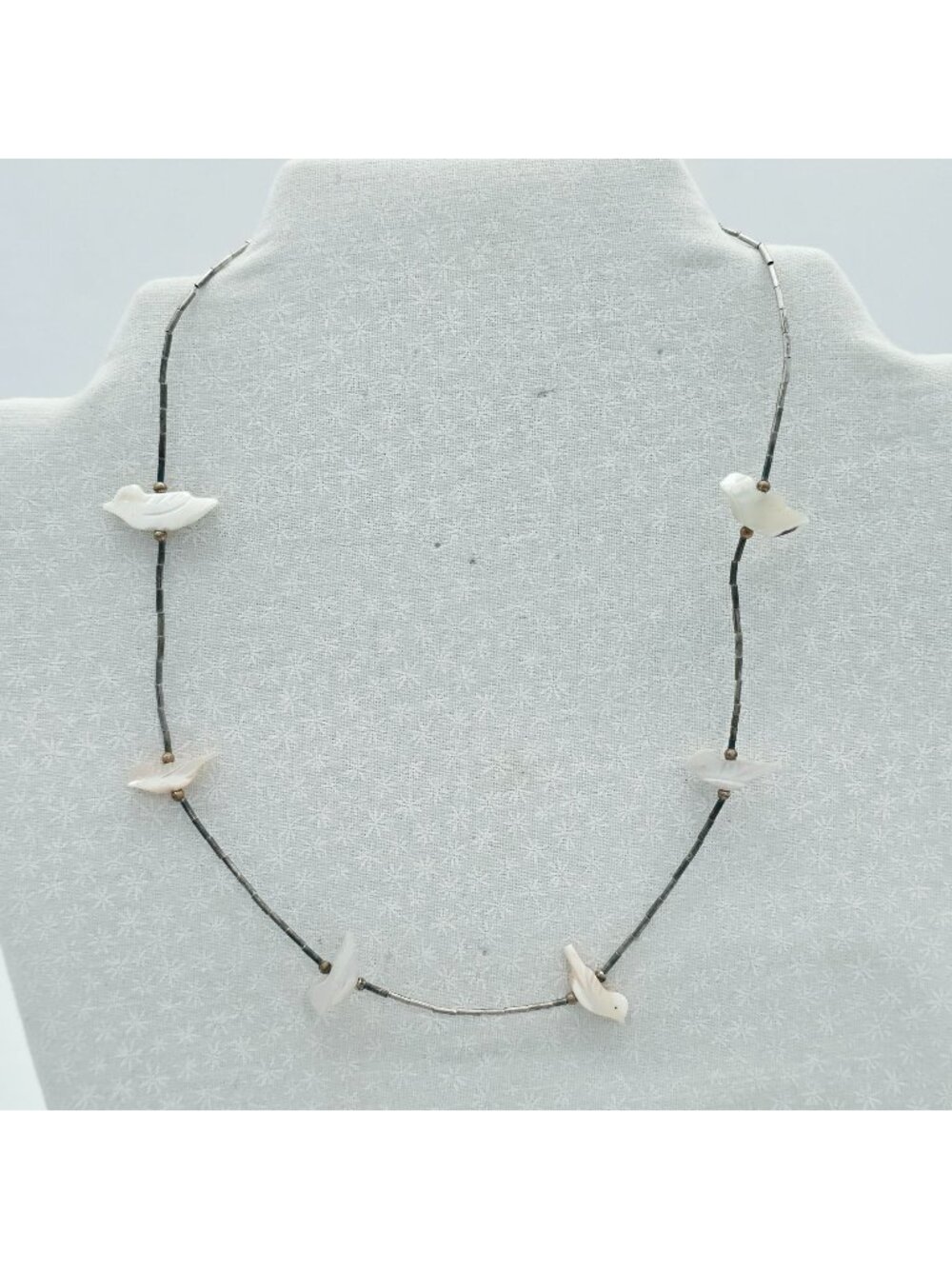 Vintage Native MOP Fetish Bird Liquid Sterling Silver Necklace 16"